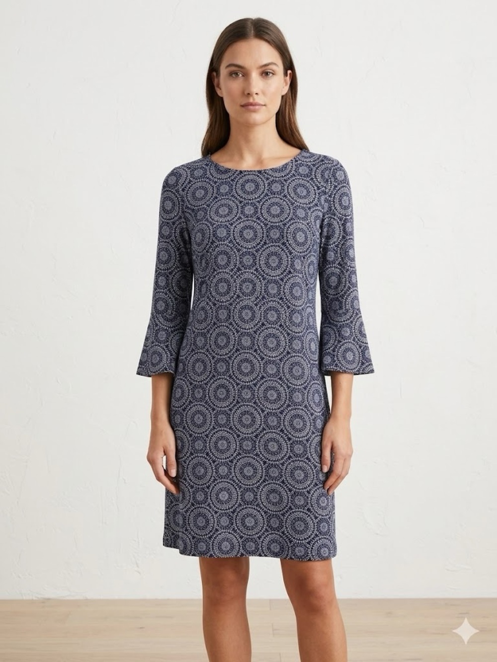 Tommy Hilfiger Navy and White Circular Print Midi Dress